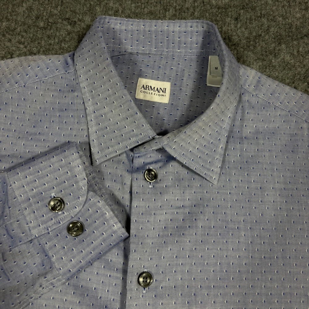 Armani‎ Collezioni Dress Shirt Geometric Mens M Blue 100% Cotton EUC